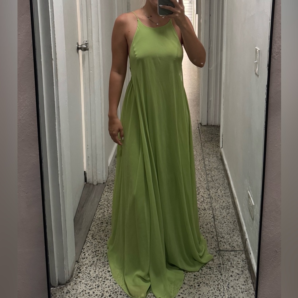 Mango Open Back Elegant Lime Green Dress